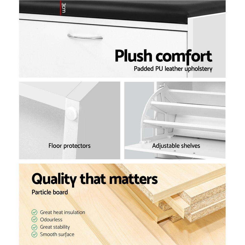 Artiss Shoe Cabinet Bench Shoes Storage Rack Organiser Drawer White 15 Pairs Tristar Online