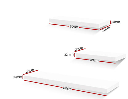 Artiss 3 Piece Floating Wall Shelves - White Tristar Online