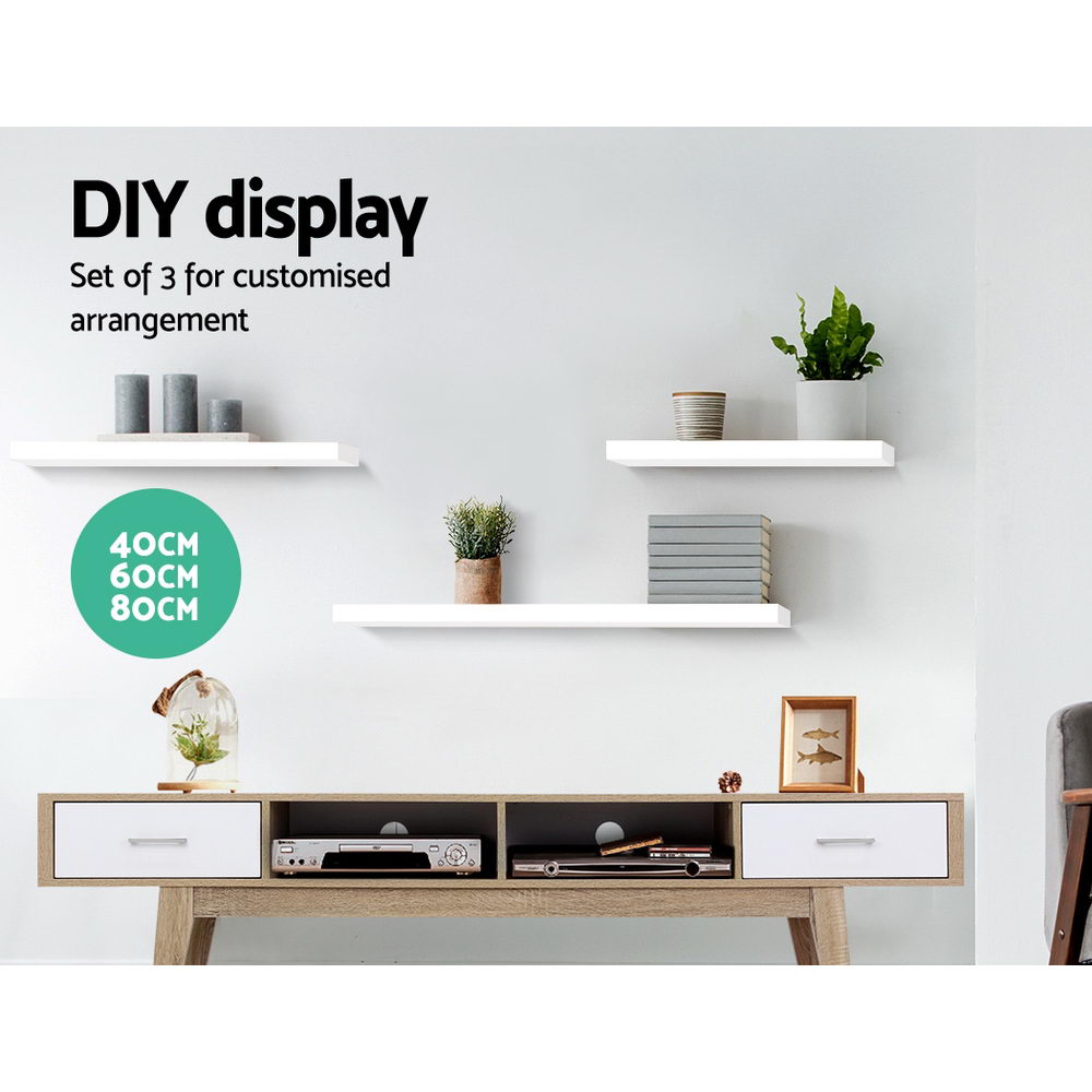 Artiss 3 Piece Floating Wall Shelves - White Tristar Online