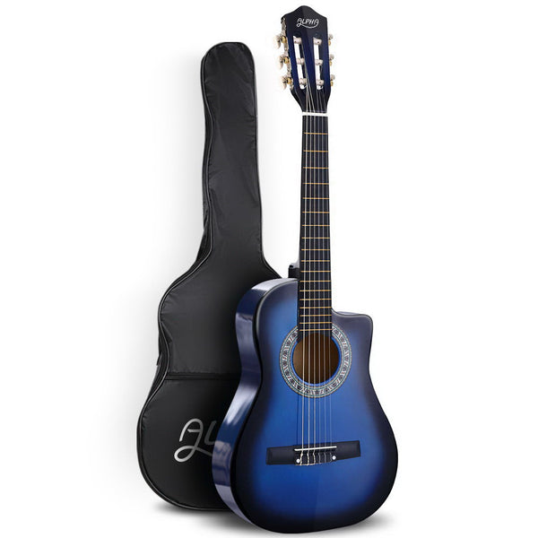 Alpha 34" Inch Guitar Classical Acoustic Cutaway Wooden Ideal Kids Gift Children 1/2 Size Blue Tristar Online