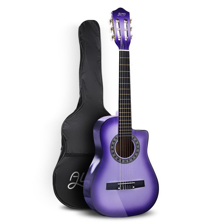 Alpha 34" Inch Guitar Classical Acoustic Cutaway Wooden Ideal Kids Gift Children 1/2 Size Purple Tristar Online