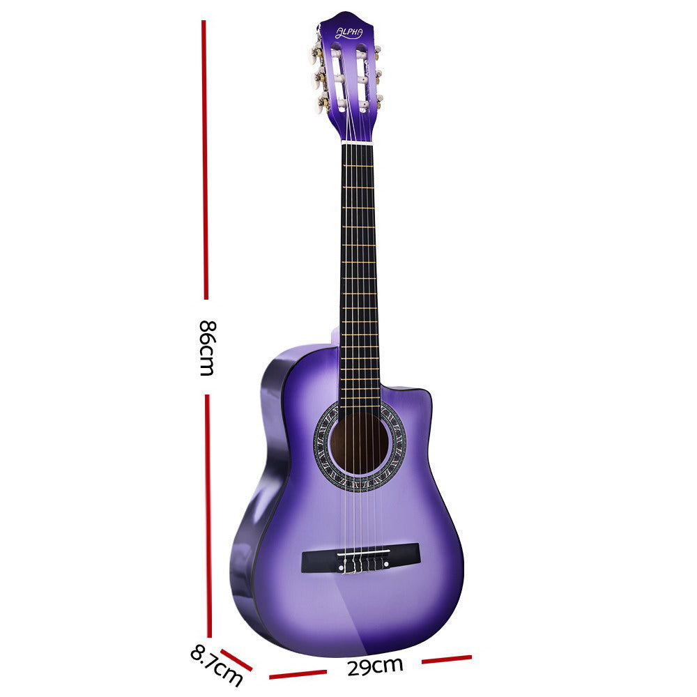 Alpha 34" Inch Guitar Classical Acoustic Cutaway Wooden Ideal Kids Gift Children 1/2 Size Purple Tristar Online