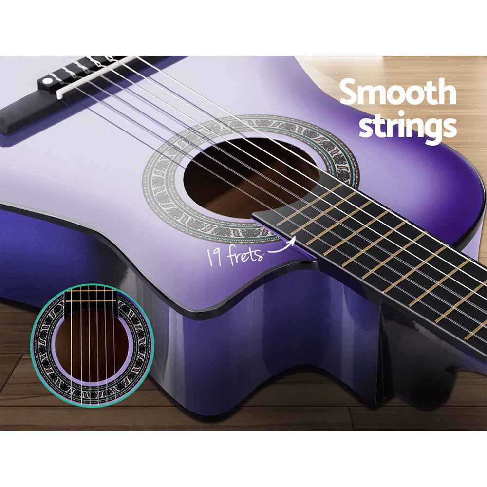 Alpha 34" Inch Guitar Classical Acoustic Cutaway Wooden Ideal Kids Gift Children 1/2 Size Purple Tristar Online