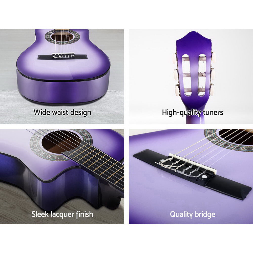 Alpha 34" Inch Guitar Classical Acoustic Cutaway Wooden Ideal Kids Gift Children 1/2 Size Purple Tristar Online