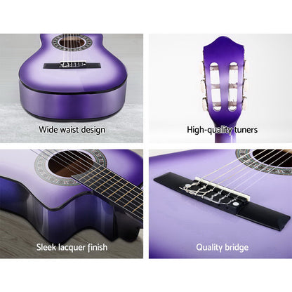 Alpha 34" Inch Guitar Classical Acoustic Cutaway Wooden Ideal Kids Gift Children 1/2 Size Purple Tristar Online