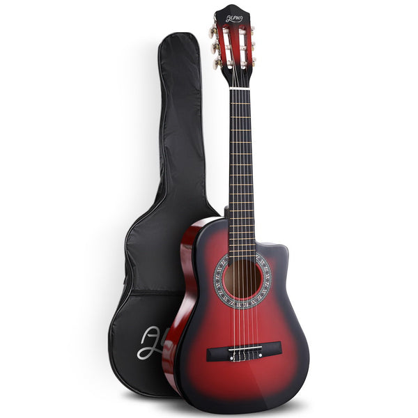 Alpha 34" Inch Guitar Classical Acoustic Cutaway Wooden Ideal Kids Gift Children 1/2 Size Red Tristar Online