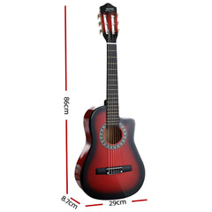 Alpha 34" Inch Guitar Classical Acoustic Cutaway Wooden Ideal Kids Gift Children 1/2 Size Red Tristar Online