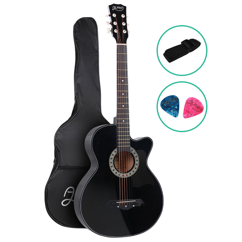 ALPHA 38 Inch Wooden Acoustic Guitar Black Tristar Online
