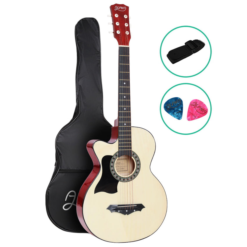 ALPHA 38 Inch Wooden Acoustic Guitar Left handed - Natural Wood Tristar Online