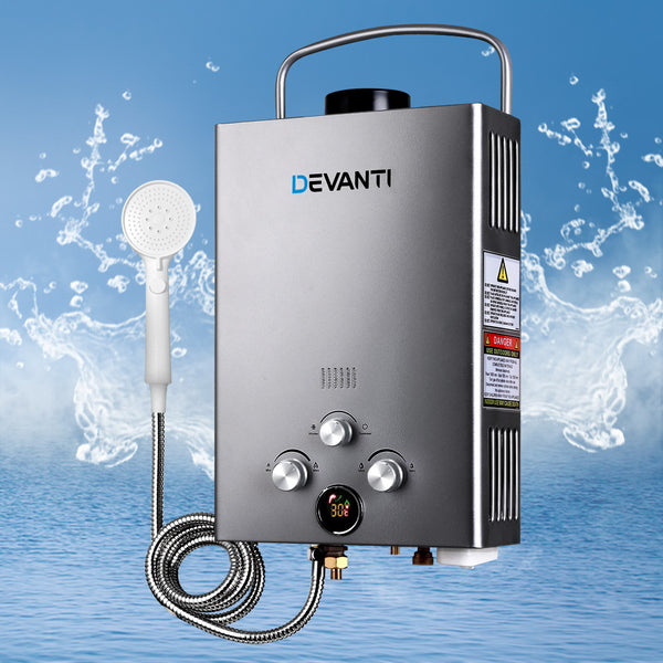 Devanti Portable Gas Water Heater 8LPM Outdoor Camping Shower Grey Tristar Online