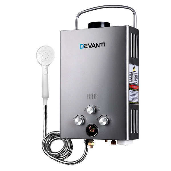 Devanti Outdoor Gas Hot Water Heater Portable Camping Shower 12V Pump Grey Tristar Online