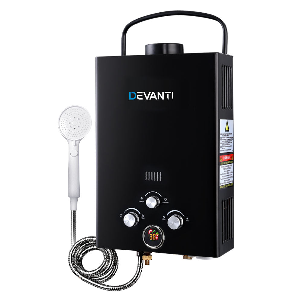 Devanti Outdoor Gas Hot Water Heater Portable Camping Shower 12V Pump Black Tristar Online