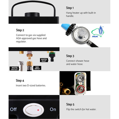 Devanti Outdoor Gas Hot Water Heater Portable Camping Shower 12V Pump Black Tristar Online