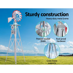 Garden Windmill 6FT 186cm Metal Ornaments Outdoor Decor Ornamental Wind Will Tristar Online