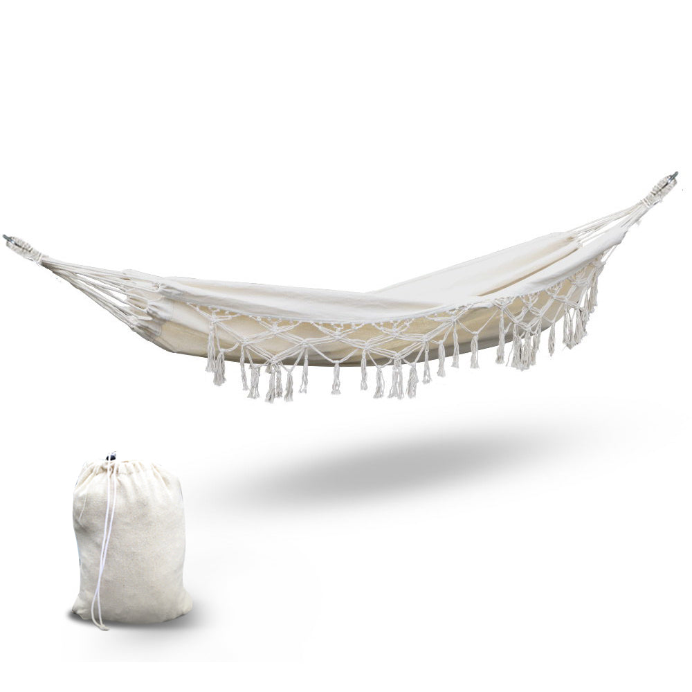 Gardeon Hanging Tassel Hammock Swing Bed Cream Tristar Online