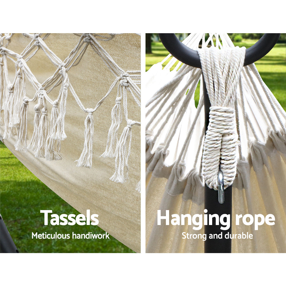 Gardeon Hanging Tassel Hammock Swing Bed Cream Tristar Online