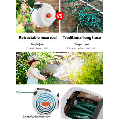 Greenfingers 10M Retractable Water Hose Reel Garden Spray Gun Storage AutoRewind Tristar Online