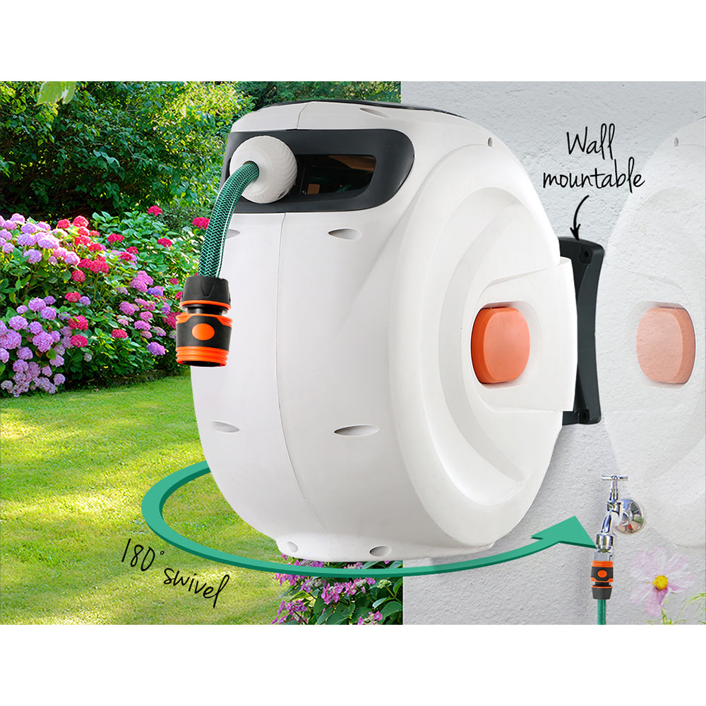 Greenfingers 10M Retractable Water Hose Reel Garden Spray Gun Storage AutoRewind Tristar Online