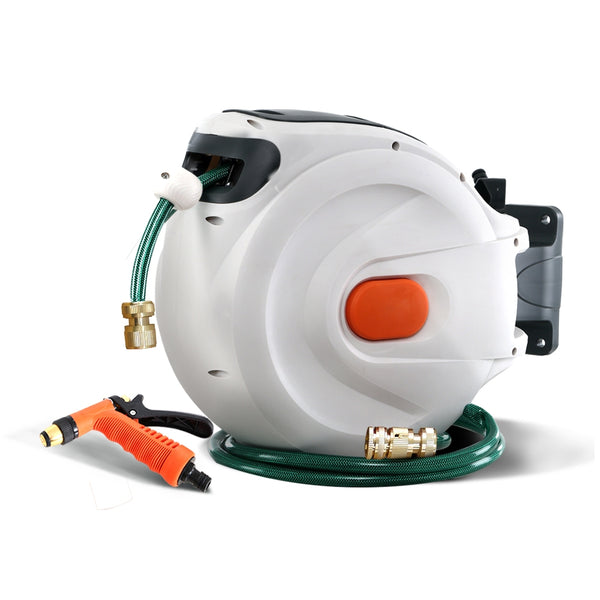 Greenfingers Retractable Hose Reel 20M Garden Water Brass Spray Gun Auto Rewind Tristar Online