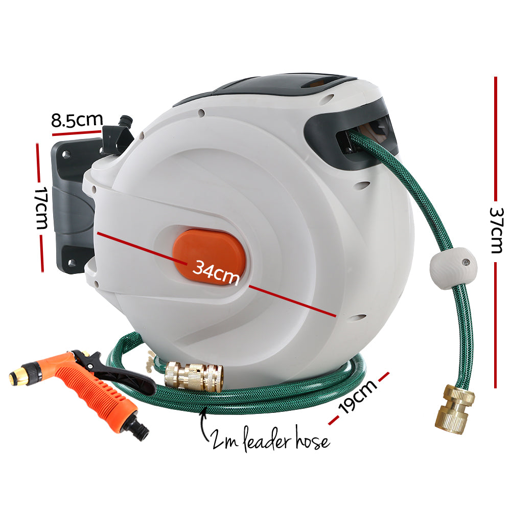 Greenfingers Retractable Hose Reel 20M Garden Water Brass Spray Gun Auto Rewind Tristar Online