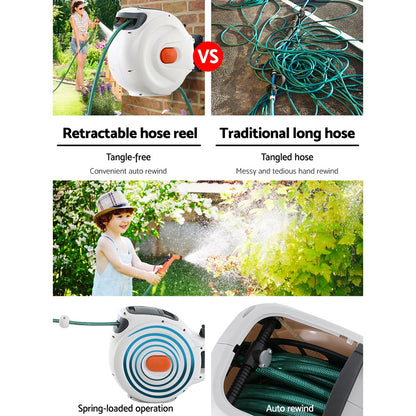 Greenfingers Retractable Hose Reel 20M Garden Water Brass Spray Gun Auto Rewind Tristar Online