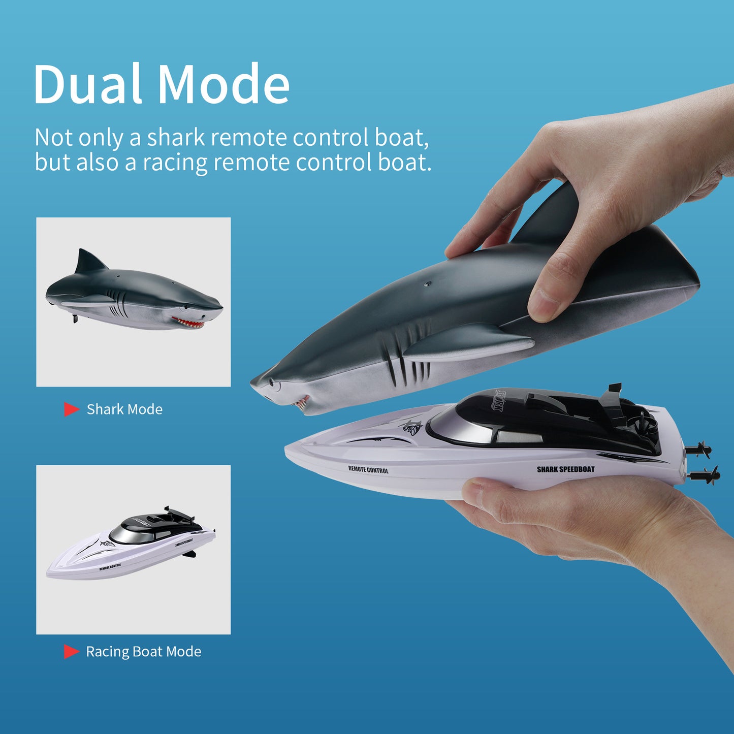 Remote Control 2 in 1 Dual Mode RC Electric Cordless Shark Speedboat Toy For Kids Trion