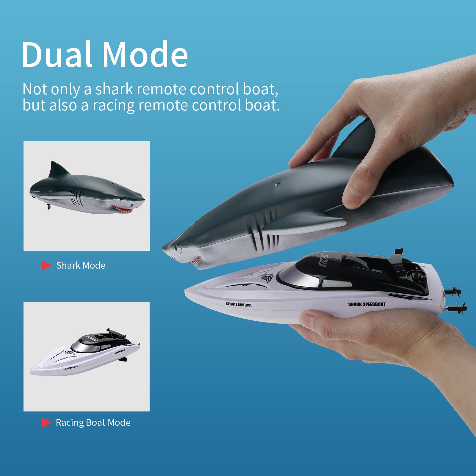Remote Control 2 in 1 Dual Mode RC Electric Cordless Shark Speedboat Toy For Kids Trion