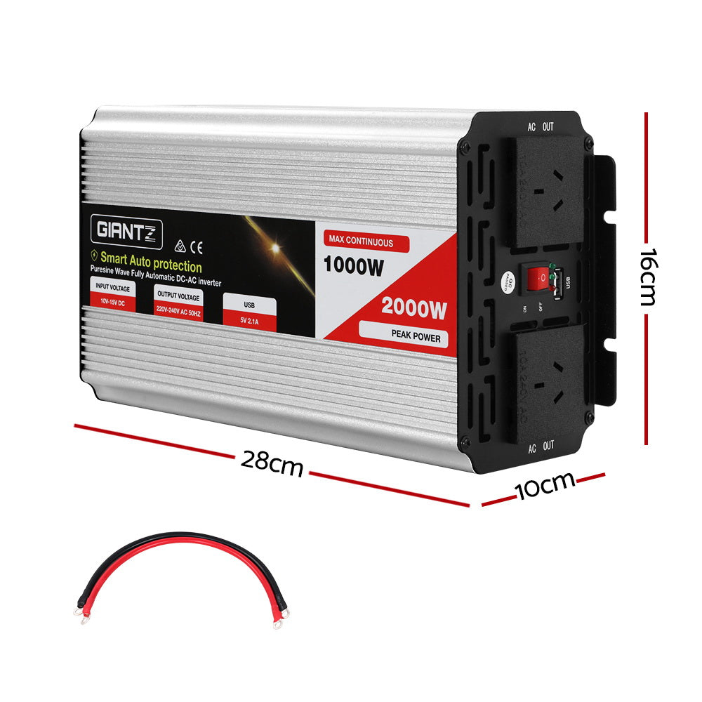 Giantz Power Inverter 1000W or 2000W Pure Sine Wave 12V-240V Camping Boat Caravan Tristar Online