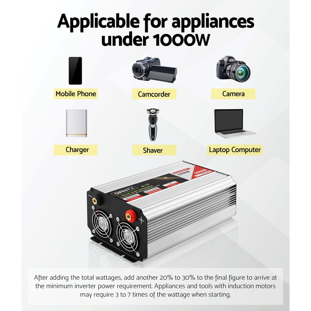 Giantz Power Inverter 1000W or 2000W Pure Sine Wave 12V-240V Camping Boat Caravan Tristar Online