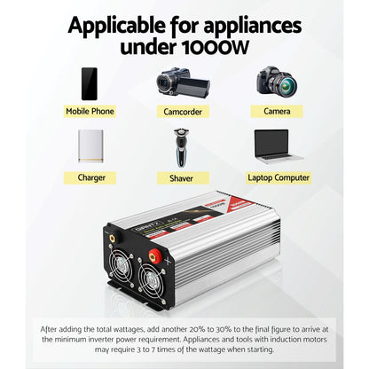 Giantz Power Inverter 1000W or 2000W Pure Sine Wave 12V-240V Camping Boat Caravan Tristar Online