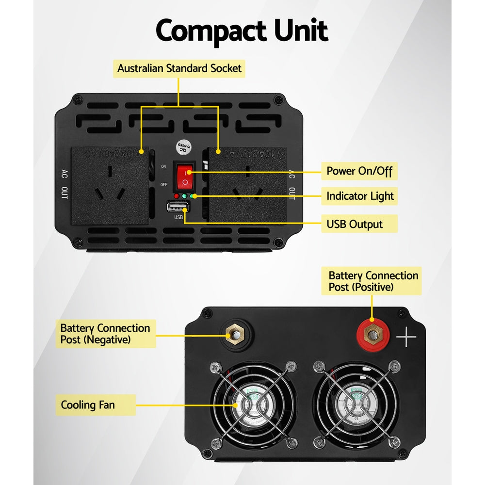 Giantz 1500W Puresine Wave DC-AC Power Inverter Tristar Online