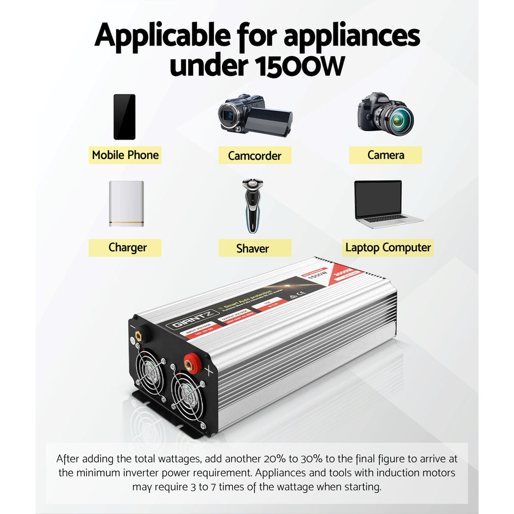 Giantz 1500W Puresine Wave DC-AC Power Inverter Tristar Online