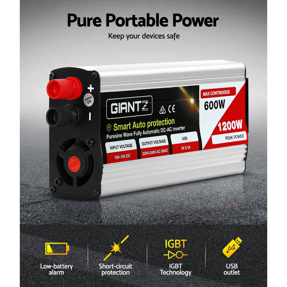 Giantz 600W Puresine Wave DC-AC Power Inverter Tristar Online