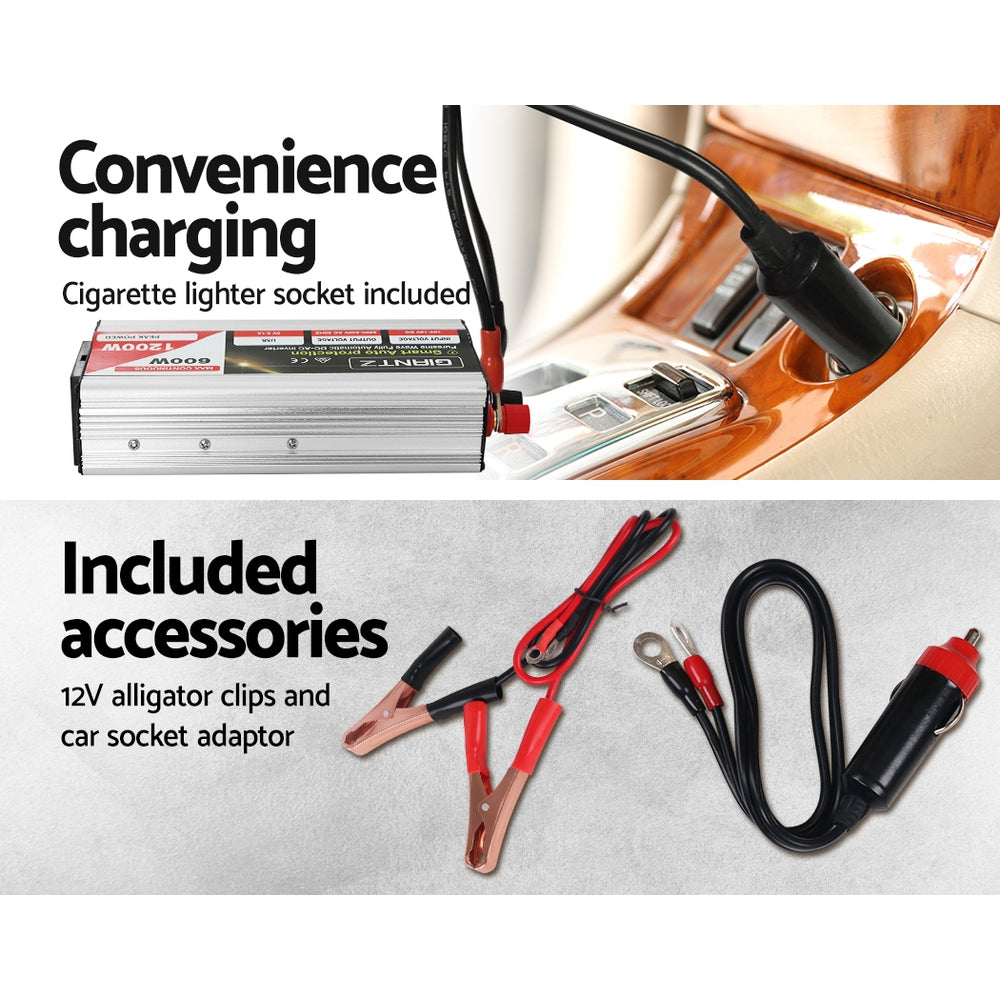 Giantz 600W Puresine Wave DC-AC Power Inverter Tristar Online