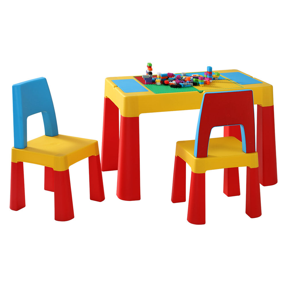 Keezi 3PCS Kids Table and Chairs Set Activity Chalkboard Toys Storage Box Desk Tristar Online