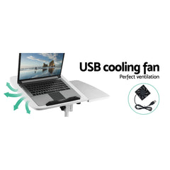 Artiss Laptop Table Desk Adjustable Stand With Fan - White Tristar Online