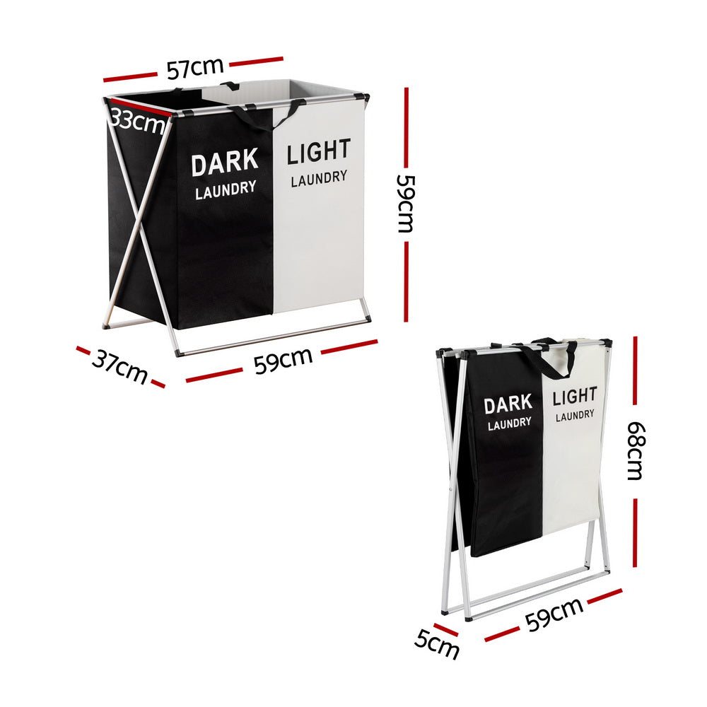 Artiss Laundry Basket Hamper Large Foldable Washing Clothes Storage 2 Sections Tristar Online