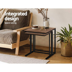 Artiss Coffee Table Nesting Side Tables Wooden Rustic Vintage Metal Frame Tristar Online