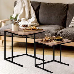 Artiss Coffee Table Nesting Side Tables Wooden Rustic Vintage Metal Frame Tristar Online