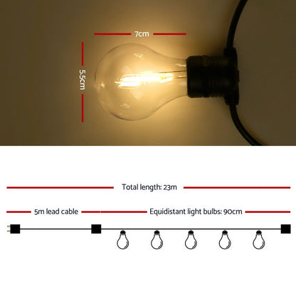 Jingle Jollys 23m LED Festoon String Lights 20 Bulbs Kits Wedding Party Christmas A19 Tristar Online