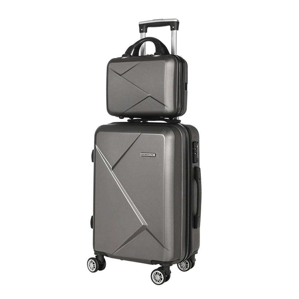 Wanderlite 2pc Luggage 12" 20" Trolley Travel Suitcase Storage Carry On TSA Lock Dark Grey Tristar Online