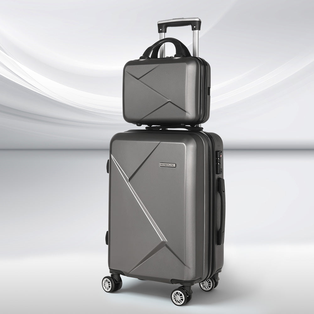 Wanderlite 2pc Luggage 12" 20" Trolley Travel Suitcase Storage Carry On TSA Lock Dark Grey Tristar Online