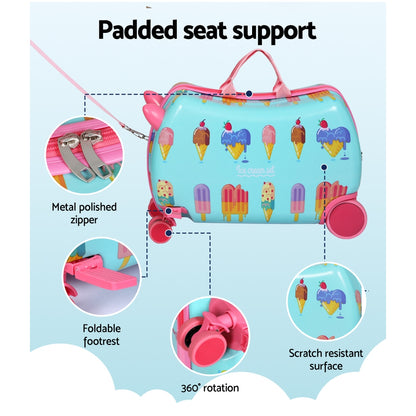 Wanderlite 17" Kids Ride On Luggage Children Suitcase Trolley Travel Ice Cream Tristar Online