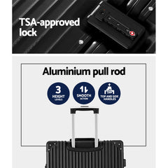 Wanderlite 28" Luggage Trolley Travel Suitcase Set TSA Hard Case Lightweight Aluminum Black Tristar Online
