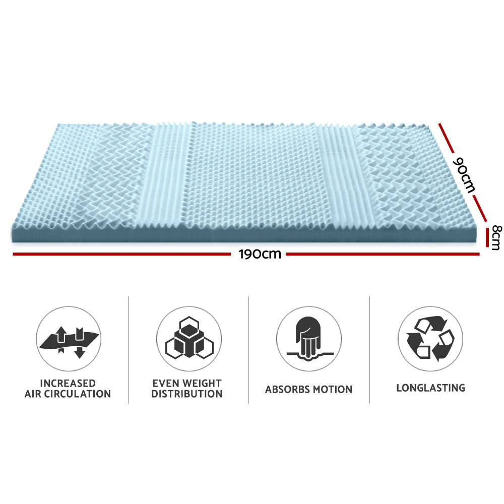 Giselle Bedding Cool Gel 7-zone Memory Foam Mattress Topper w/Bamboo Cover 8cm - Single Tristar Online