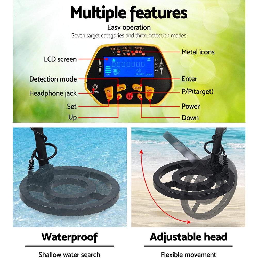 LCD Screen Metal Detector with Headphones - Yellow Tristar Online