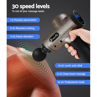 Everfit Massage Gun 6 Heads Massager Electric LCD Vibration Relief Percussion Tristar Online