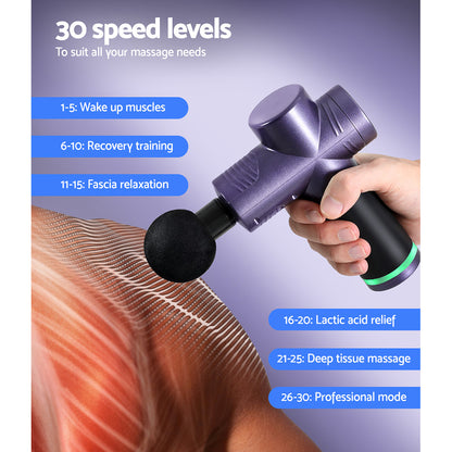 Everfit 30 Speed Massage Gun 4 Heads Vibration Muscle Massager Chargeable Purple Tristar Online