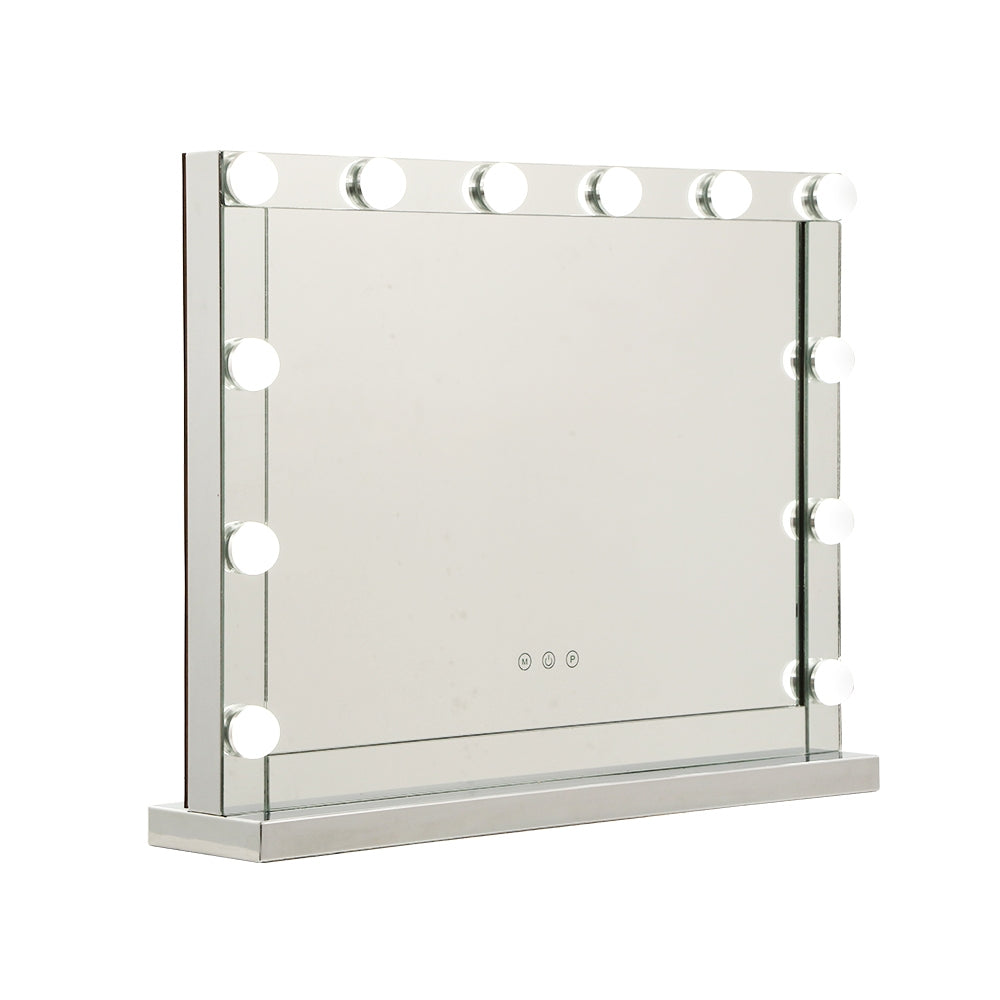 Embellir Hollywood Makeup Mirror With Light 12 LED Bulbs Vanity Lighted Silver 58cm x 46cm Tristar Online