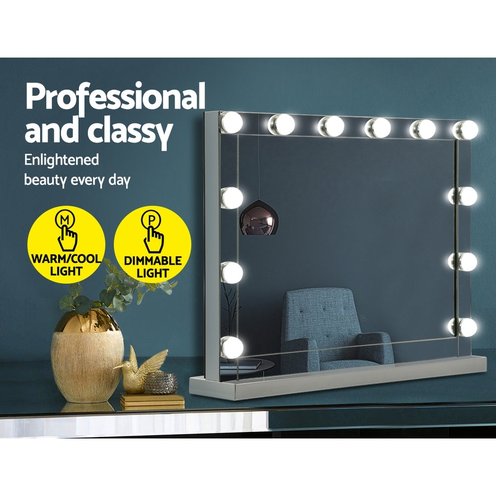 Embellir Hollywood Makeup Mirror With Light 12 LED Bulbs Vanity Lighted Silver 58cm x 46cm Tristar Online
